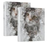 Three-Ringing - 2 raccoglitori per quaderni da 1,5 pollici, con tasche interne, 1/2 confezioni di raccoglitori scolastici, copertina rigida, motivo gatto 3D