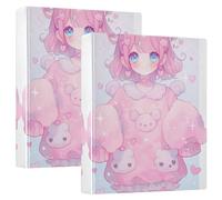 Three-Ringing - 2 raccoglitori per quaderni da 1 e mezzo pollice con copertina tascabile, confezione da 1/2 raccoglitori per studenti universitari, 200 fogli, motivo anime Cute Girl