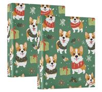 Three Ringing - 2 raccoglitori per quaderni da 1 e mezzo pollice con copertina tascabile, confezione da 1/2 per lettere (28 x 21,6 cm), 200 fogli, motivo: cuccioli di Natale