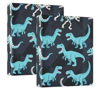Three Ringing - 2 raccoglitori per quaderni da uno e mezzo pollice con tasche, confezione da 1/2 raccoglitori scolastici, 200 fogli, motivo dinosauro blu ruggente