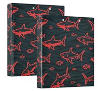 Three Ringing - 2 raccoglitori per quaderni da uno e mezzo pollice con tasche, confezione da 1/2 raccoglitori scolastici, 200 fogli, motivo animali arrabbiati, squalo, pesce rosso nero