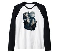 Three Siberian Husky Howling At The Moon 3 Husky Moon Maglia con Maniche Raglan