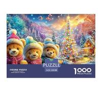 Three Teddy Bears in A Festive Winter Scene Puzzle Da 1000 Pezzi Christmas Style Perfetto Per Uomini, Donne, Anziani E over 65 52x38cm/1000pcs