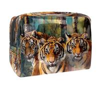 Three Tigers on Forest Trousse per cosmetici da donna, borsa da viaggio per articoli da toeletta grandi in PVC, pratica custodia organizer con cerniera, Multi, 18.5x7.5x13cm/7.3x3x5.1in, Beauty case