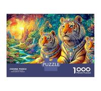 Three Tigers with Jewel Decorations Puzzle Da 1000 Pezzi The Forest King Sfida Di Ingegno Per Tutte Le Età 70x50cm/1000pcs