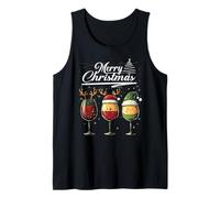 Three Wine Glasses Merry Christmas Reindeer Santa Elf Xmas Canotta