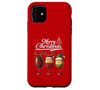 Three Wine Glasses Merry Christmas Reindeer Santa Elf Xmas Custodia per iPhone 11
