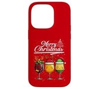 Three Wine Glasses Merry Christmas Reindeer Santa Elf Xmas Custodia per iPhone 14 Pro