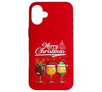 Three Wine Glasses Merry Christmas Reindeer Santa Elf Xmas Custodia per iPhone 16 Plus