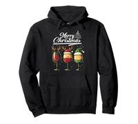 Three Wine Glasses Merry Christmas Reindeer Santa Elf Xmas Felpa con Cappuccio