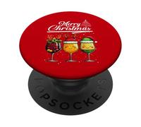 Three Wine Glasses Merry Christmas Reindeer Santa Elf Xmas PopSockets PopGrip Adesivo