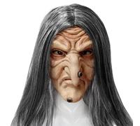 Threegoat Maschera Horror di Halloween Demone Sorridente con Capelli - Esorcista Orrore Adulto in Lattice per Party Cosplay Puntelli