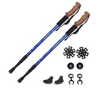 ThreeH 2 Pack Bastoncini Trekking con Impugnature in Sughero Sistema di Bloccaggio Rapido Anti Shock Bastoni Passeggio Regolabili per Trekking in Montagna Escursioni Blu