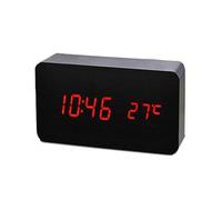 ThreeH Cuboid Sveglia da Tavolo Digitale - Ora/Temperatura/Data Display,Orologio da Tavolo LED Controllo Vocale Carica USB Black_Red