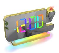 ThreeH Digitale Sveglia Arcobaleno Sveglia Proiezione con Superficie Specchio Colorato luce Notturna per il Trucco Modalità di oscuramento Funzione Snooze Oro