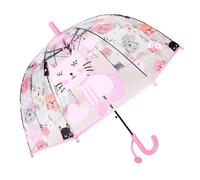 ThreeH Ombrello a bolla trasparente per bambini Apertura automatica Gatto carino cartone animato Ombrello a cupola per bambine da 3 a 8 anni,Rosa