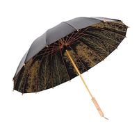 ThreeH Ombrello da golf da viaggio Protezione UV antivento a baldacchino grande Classico manico in legno Stampa alberi retrò 2 persone Copertura,Nero