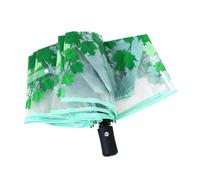 ThreeH Ombrello pieghevole trasparente automatico aperto e chiuso con il modello delle foglie, Verde scuro