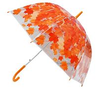 ThreeH Ombrello trasparente a Bolle con Foglie di Sicomoro Stampa con Manico Automatico Cupola Antipioggia Universale per Bambini e Donne Feste all'aperto Arancione