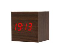 ThreeH Orologio Digitale In Legno Orologio da Tavolo a LED USB/Orologio da Comodino Alimentato a Batteria Sveglia Digitale in Legno Mini Orologio a cubetti AC10 Brown_Red