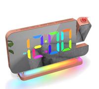 ThreeH RGB Sveglia Proiezione Digitale con luce Notturna Arcobaleno Porte di Ricarica USB&C Volume Regolabile Orologio a Specchio LED per camera da letto Rosa