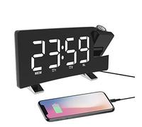 ThreeH Sveglia a Proiezione Digitale Radiosveglia FM con Caricatore USB 2 Impostazione sveglia Display grande 5'' Funzione snooze Bianco