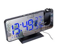 ThreeH Sveglia a Proiezione Radio Sveglia Digitale 4 dimmer e Ruotabile di 180° e 2 suoni Display a specchio grande da 7,4'' nero-blu