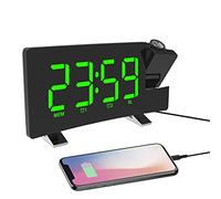 ThreeH Sveglia a Proiezione Schermo LED 4 Luminosità Regolabile Radiosveglia Digitale con Caricabatteria per Telefono USB Sveglia con 2 allarmi Funzione Snooze Verde