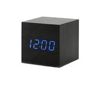 ThreeH Sveglia digitale a LED portatile, mini orologio silenzioso con semplice minimalista campana in legno di baia temperatura calendario attivazione vocale per casa ufficio viaggio AC10 Black_Blue
