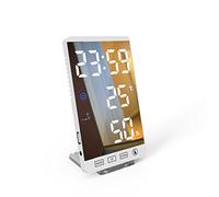 ThreeH Sveglia Digitale a Specchio LED con Display 12/24H Temperatura Umidità Luminosità Orologio da parete Regolabile per casa Camera da letto Ufficio Bianco