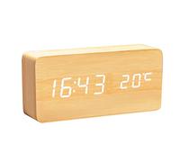 ThreeH Sveglia LED in Legno,Cuboid Sveglia da Tavolo Digitale, 3 Set di Allarme/Alimentazione USB/Controllo Vocale/Visualizzazione di Ora/Settimana/Data/Temperatura/umidità Yellow_White