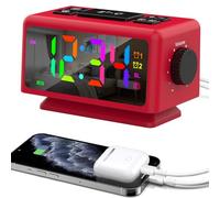 ThreeH Sveglia RGB con Radio 11 Colori Display Orario 12 Livelli Volume e Luminosità Regolabile Macchina del Suono del Sonno con 2 Porte di Ricarica USB Rosso