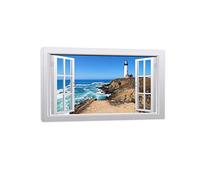 THREMA Quadri Moderni Con Finestra. Stampe e Quadri su Tela Paesaggio. Faro sul mare Seascape Quadro finte finestre. Dipinto su tela per la decorazione domestica 80x135cm31 x53 Incorniciato