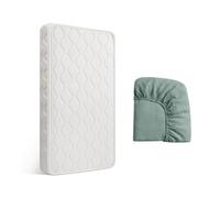 ThrivyHero Materasso per culla 100% traspirante, certificato in schiuma di alta qualità, per letto per bambini, con morbida chiusura a cerniera, materasso per culla con copertura in mussola verde per