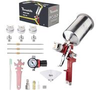 Throohills Kit professionale per pistola a spruzzo HVLP con ugelli da 1,4/1,7/2,0 mm e regolatore d'aria, per vernice auto, primer e top coat (rosso)