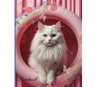 Through the Pink Window: Elegant White Cat Notebook - Long-Haired Cat with Emerald Blue and Golden Eyes, Pink Background and Round Window, Surrounded ... College Ruled, Matte Cover, 8.5 x 11 in