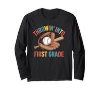 Throwin Into First Grade Baseball Back To School Maglia a Manica