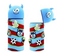 Thryviel Kawaii Astuccio Scuola 2 in 1 in Morbido Silicone, Telescopico Astuccio 2-in-1 con Cerniera, 2 in 1 astuccio retrattile penna, Chiusura con Cerniera (#09 - Monstruo azul DIY)