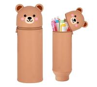 Thryviel Kawaii Astuccio Scuola 2 in 1 in Morbido Silicone, Telescopico Astuccio 2-in-1 con Cerniera, 2 in 1 astuccio retrattile penna, Chiusura con Cerniera, Penne Pastelli Pennarelli (#06 - Orso)