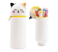 Thryviel Kawaii Astuccio Scuola 2 in 1 in Morbido Silicone, Telescopico Astuccio 2-in-1 con Cerniera, 2 in 1 astuccio retrattile penna, Chiusura con Cerniera, Penne Pastelli Pennarelli (#03 - Gatto)