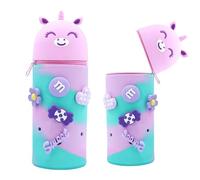 Thryviel Kawaii Astuccio Scuola 2 in 1 in Morbido Silicone, Telescopico Astuccio 2-in-1 con Cerniera, 2 in 1 astuccio retrattile penna, Chiusura con Cerniera (#08 - Unicornio DIY)