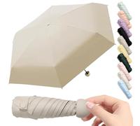 Thryviel Ombrello compatto, mini ombrello tascabile, 6 nervature, protezione UV+antivento pieghevole da viaggio, diametro 90 cm, ultra leggero per viaggi e uso quotidiano, per uomini e donne, 06-beige