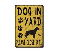 THUANCKY Targa in latta, stile vintage, con scritta in inglese "Dog in Yard Please Close Gate Dogo Argentino Metai" Garage Man Cave Bar Kitchen Nostalgico Retro Sign Decor 20,3 x 30,5 cm