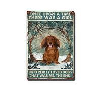 THUANCKY Targa in metallo retrò con bassotti a pelo lungo "Once Upon A Time There was A Girl Who Really Loved Dogs That was Me The End for Home Bar Pub Cafe Room", 20,3 x 30,5 cm