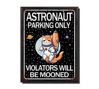 THUANCKY Targa in metallo retrò con gatto astronauta Parking Only Violators Will Be Mooned Cat Targa in metallo The Coffee Shop Kitchen Retro Decor Metal Bar 30,5 x 40,6 cm Targa in latta con cornice