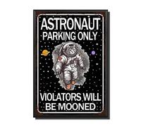 THUANCKY Targa in metallo retrò con gatto astronauta Parking Only Violators Will Be Mooned Cat Targa in metallo per bar, pub, negozi, cartelli divertenti in stile retrò, 20,3 x 30,5 cm, con cornice in