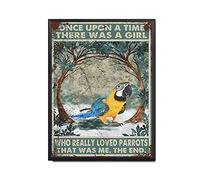 THUANCKY Targa in metallo retrò "Once Upon A Time There was A Girl Who Really Loved Parrots That was Me for Home Office Farmhouse Coffee Bar - 30,5 x 40,6 cm, cornice in metallo