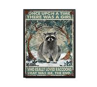 THUANCKY Targa in metallo retrò "Once Upon A Time There was A Girl Who Really Loved Raccoons That was Me", in metallo, 30,5 x 40,6 cm, cornice in metallo