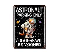 THUANCKY Targa in metallo retrò vintage con gatto astronauta Parking Only Violators Will Be Mooned, targa in metallo per famiglia, bar, ristorante, caffè, bagno, garage, ufficio, decorazione artistica
