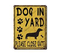 THUANCKY Targa in metallo retrò vintage con scritta "Dog in Yard Please Close Gate Dachshund Metai" Home Garden Restaurant Cafe Office Shop Bar Club Decoration 15,2 x 20,3 cm